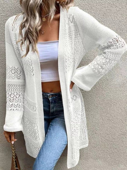 Irisha - Casual knitted eyelet open front knit cardigan