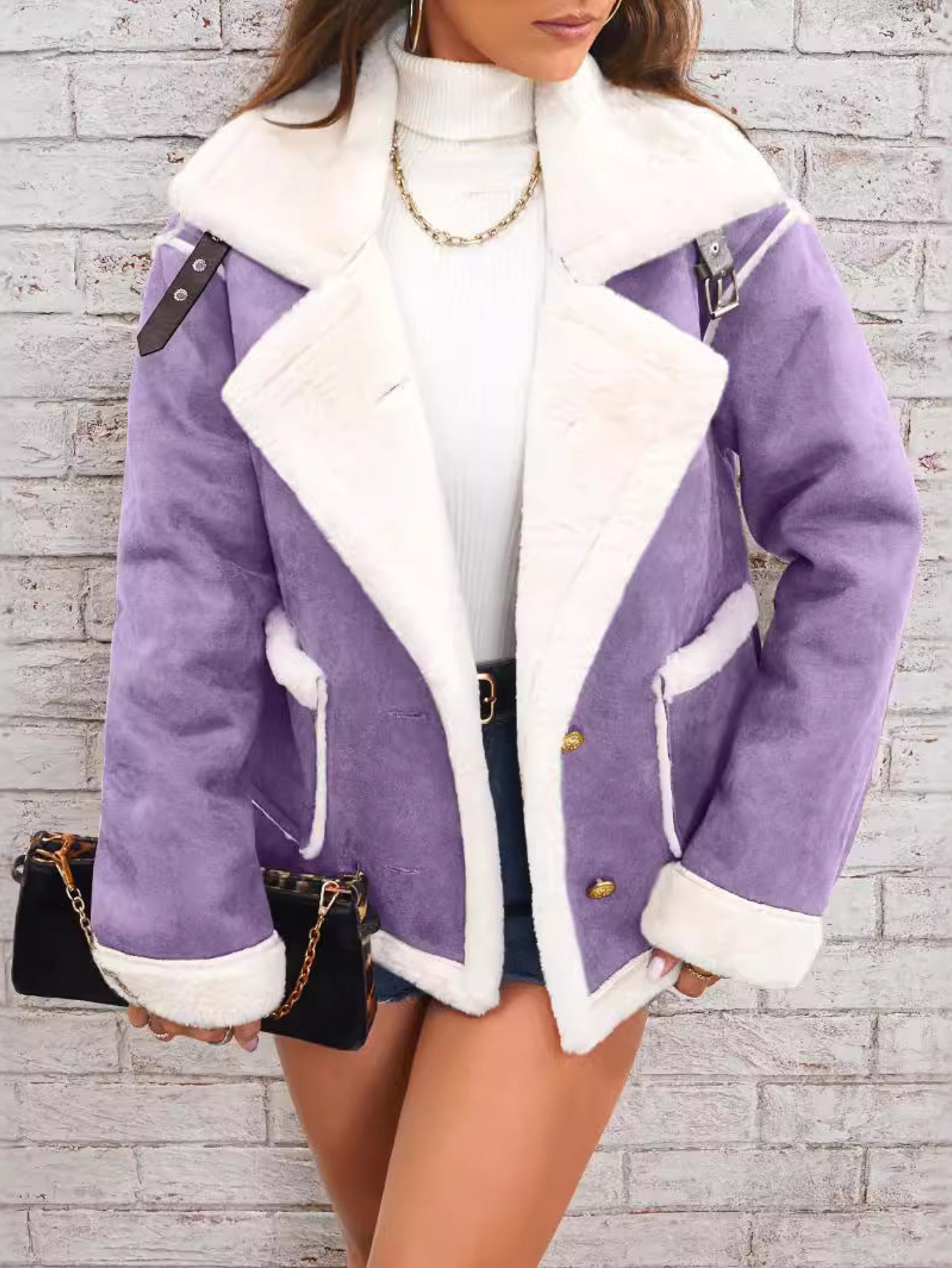 Jaclyn - Warm oversized suede coat with faux fur