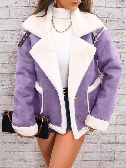 Jaclyn - Warm oversized suede coat with faux fur