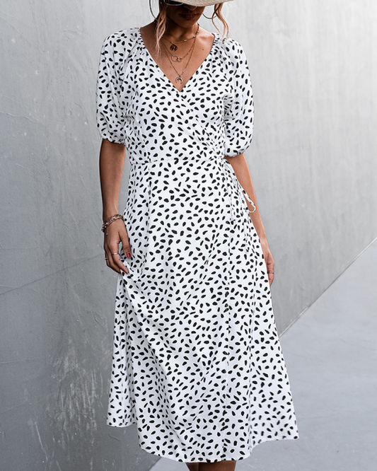 Aicelle - Elegant leopard print V-neck midi dress