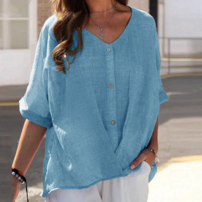 Ninette - Loose button-up blouse with V-neck