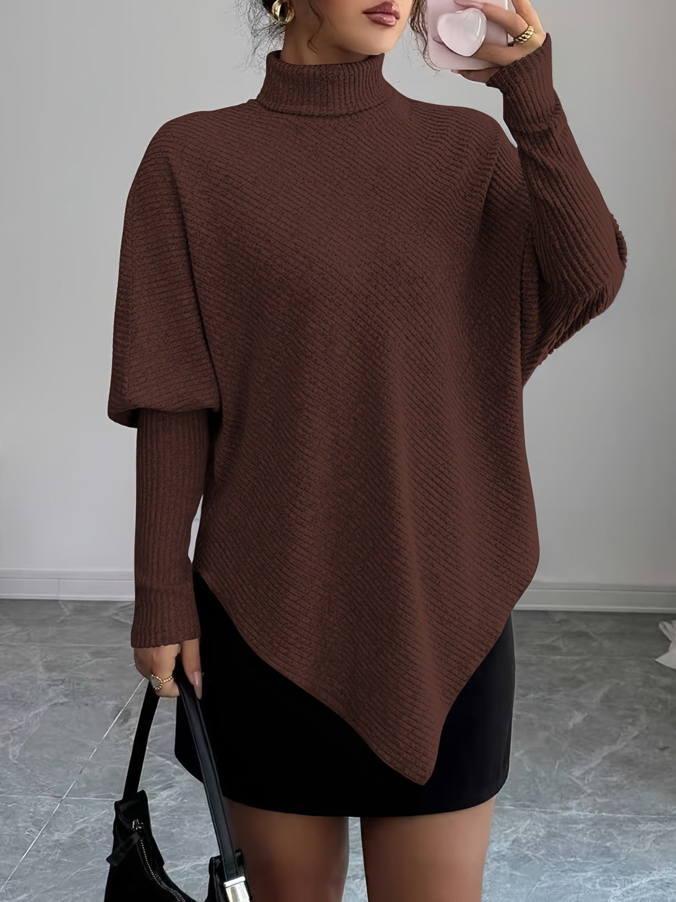 Vyra - Stylish knitted asymmetrical turtleneck sweater