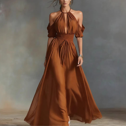 Maggie - Elegant halter neck off shoulder maxi dress