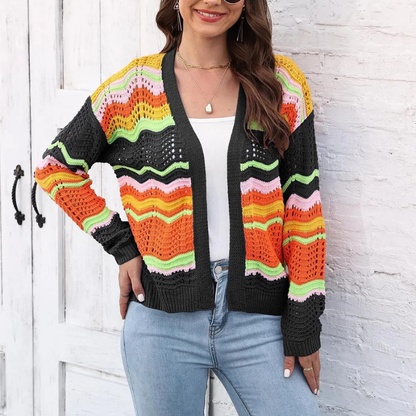 Rosalynn - Casual stylish open front openwork colorful cardigan