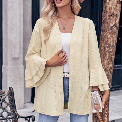 Mariah - Stylish eyelet open front flare sleeve cardigan