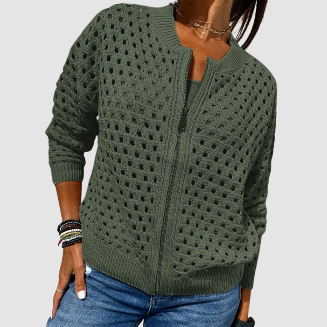 Yarona - Stylish knitted hollow-out zipper cardigan