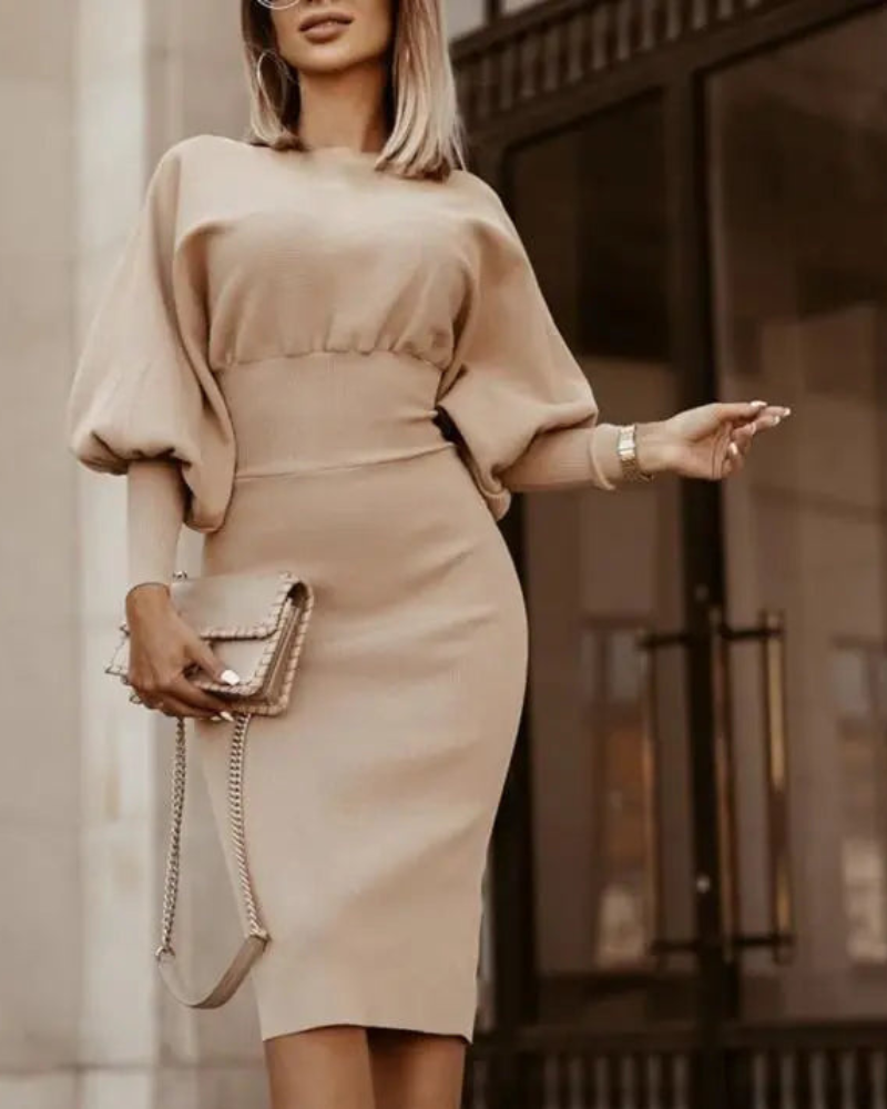 Lorilee - Elegant Midi Dress with Puff Sleeves