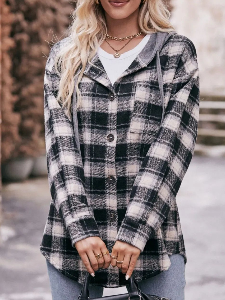 Lyraelle - Oversized checked hoodie jacket with buttons