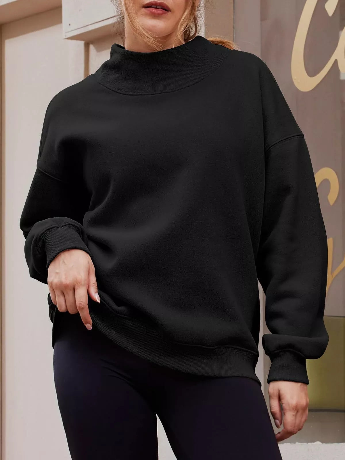 Jisela - Stylish mock neck dropped shoulder sweatshirt