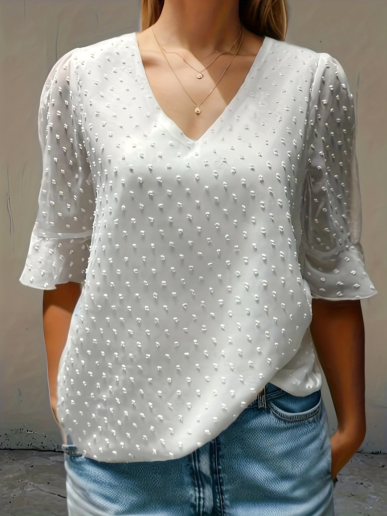 Flor - Stylish elegant loose V-neck chiffon blouse
