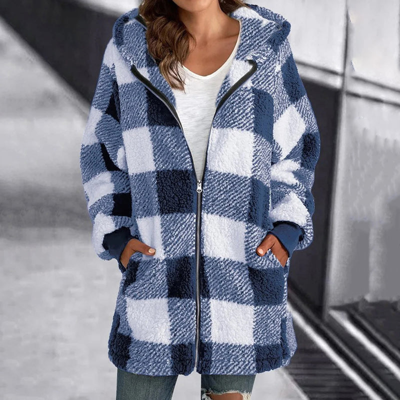 Saoirse | Women's Oversized Checked Jacket | Stylish, Warm, Versatile Hooded Design