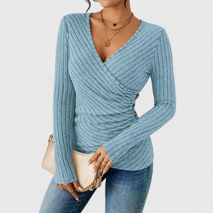 Narice - Elegant wrap v-neck knitted sweater