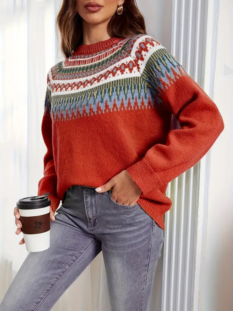 Polina - Stylish geometric pattern warm sweater