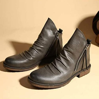 Men’s Ankle Leather Boots | Zipper, Distressed Look