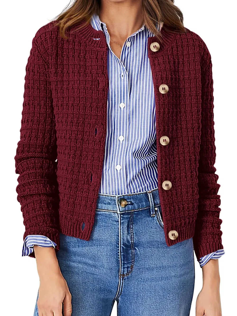 Dixie - Chic textured knit button-front cardigan