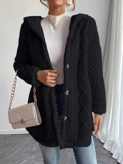 Darlina - Cozy textured button-front hooded jacket