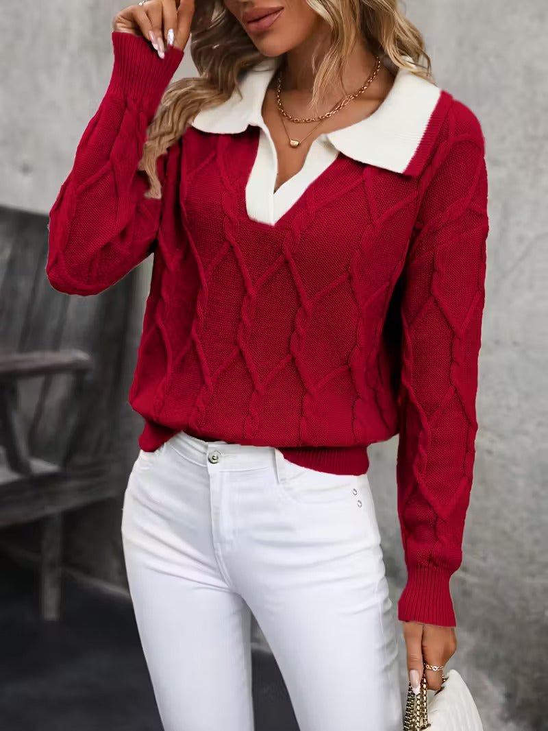 Annika - Elegant Cable-Knit Jumper with Collar
