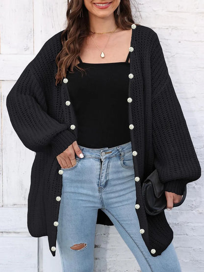 Eunike - Cozy loose knitted open front long sleeve cardigan