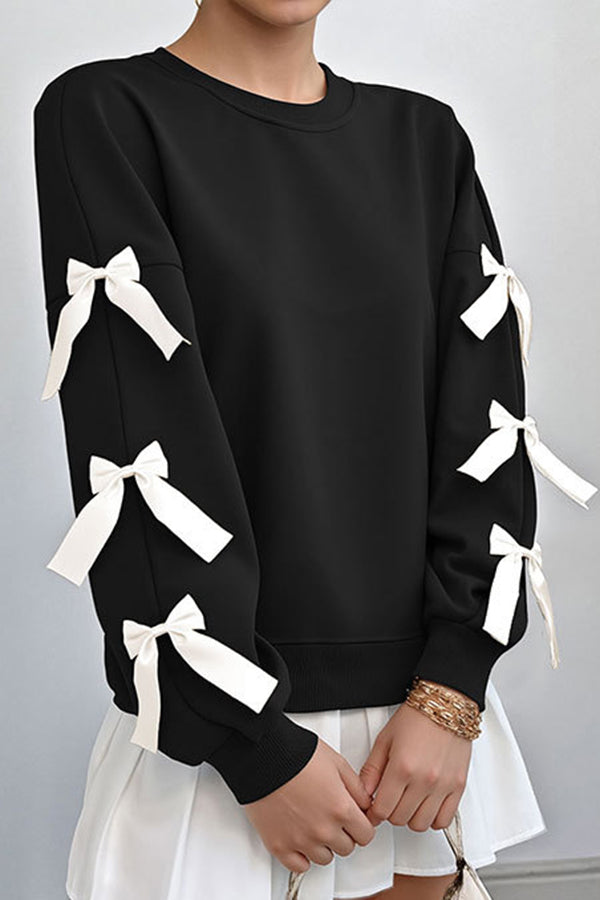 Phoebe - Casual round-neck long-sleeve with ribbon sweatshirt
