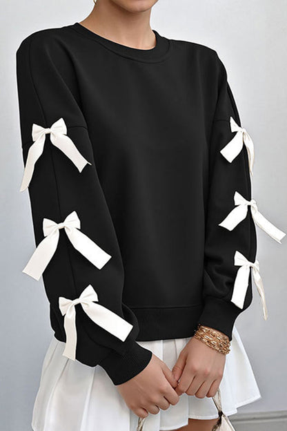 Phoebe - Casual round-neck long-sleeve with ribbon sweatshirt