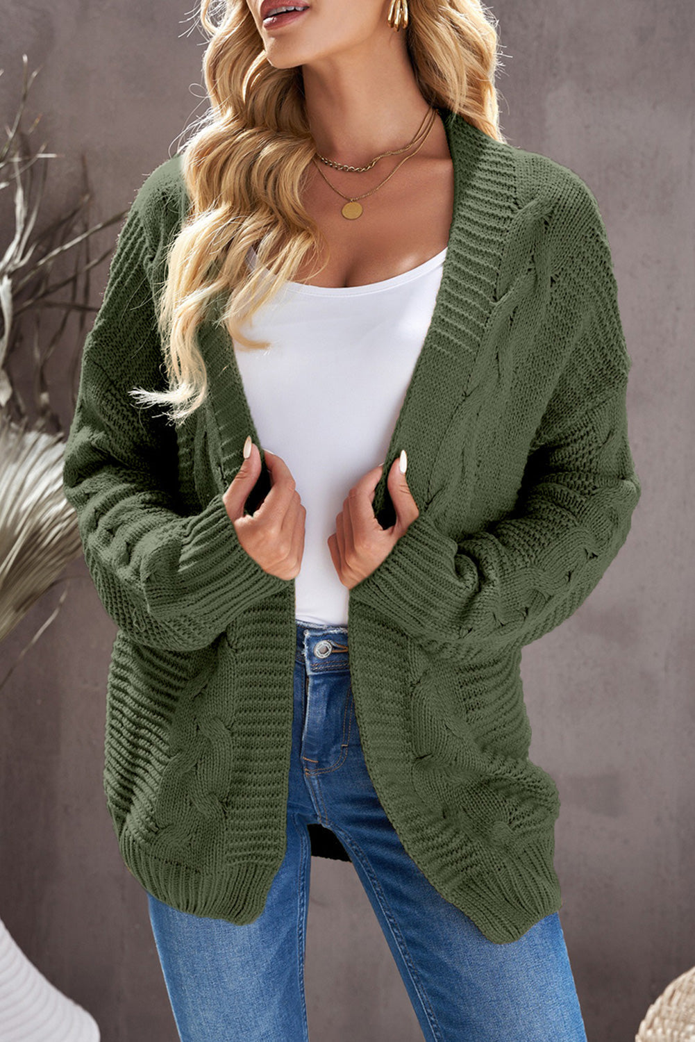 Xiana - Casual knitted cable open front cardigan