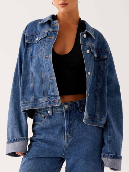 Eunice - Button down cropped oversized denim jacket