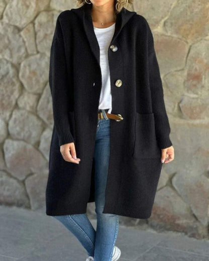 Tesslyn - Casual knitted hooded long coat