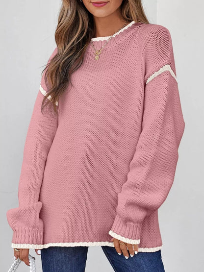 Cailin - Casual Long-Sleeve Jumper with Contrast Trim