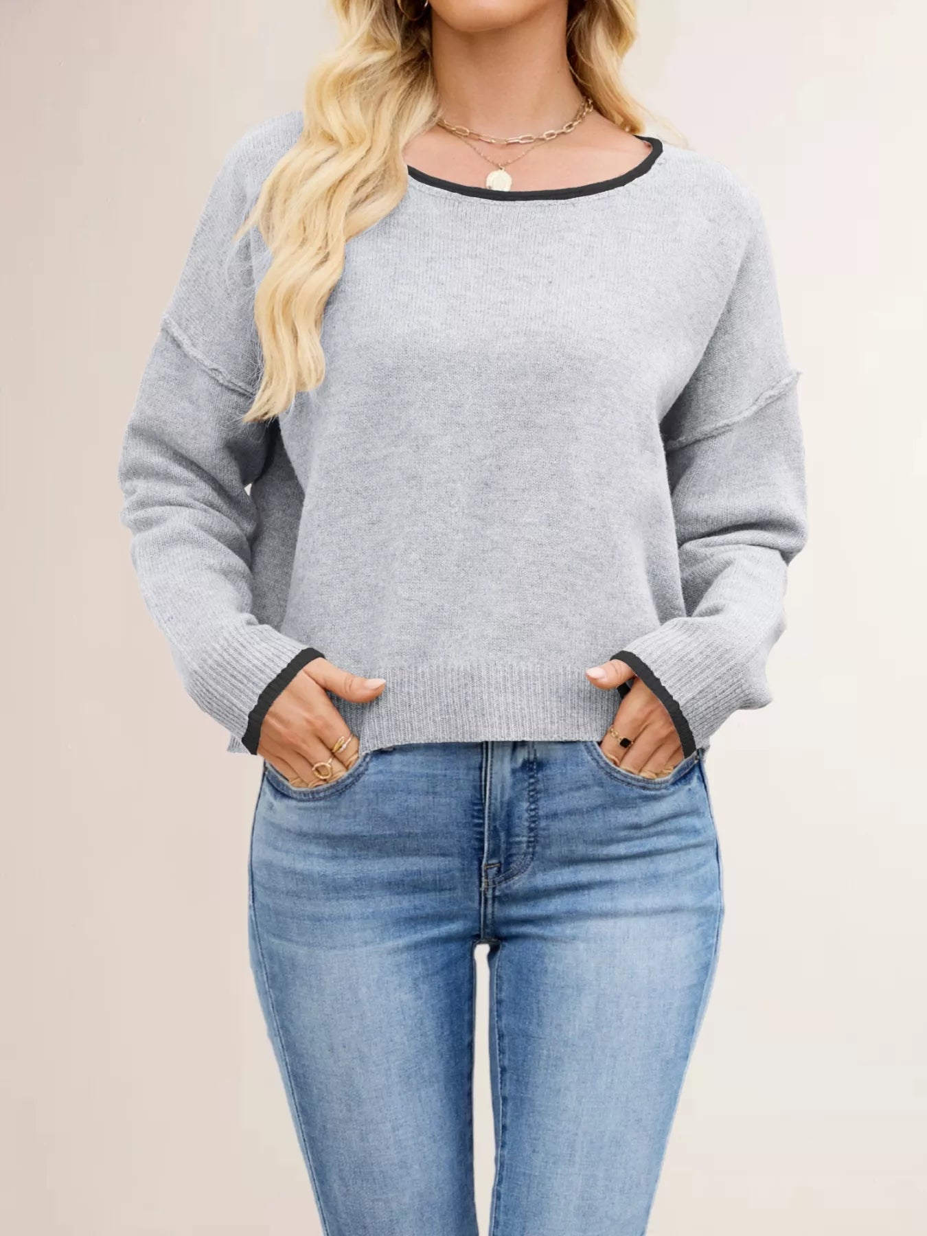 Waliyah - Casual round neck dropped shoulder sweater