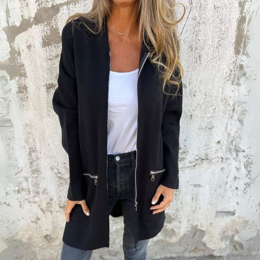 Adelle - Long warm hooded zip coat