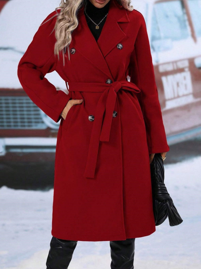 Winette - Elegant Long Double-Breasted Belted Coat
