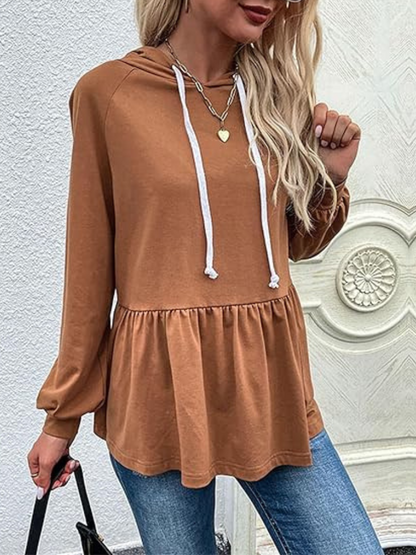 Nerida - Casual long-sleeve peplum hoodie jumper with ruffles