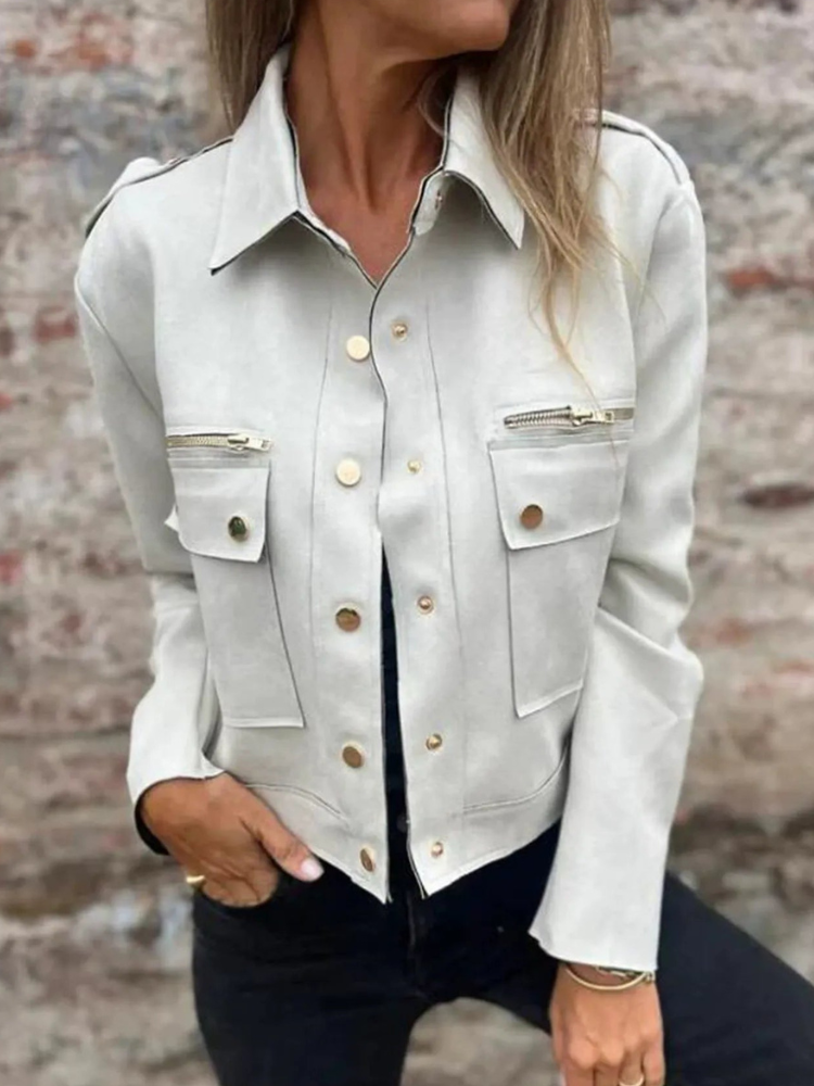 Kandace - Elegant suede jacket with zip and front pockets