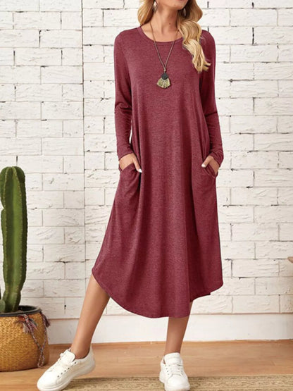 Livie - Casual long sleeve pocket midi dress