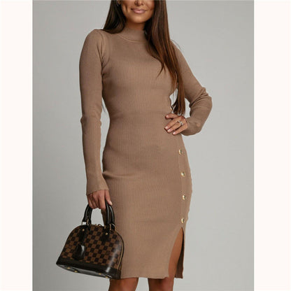 Macie - Casual ribbed knitted sweater midi dress