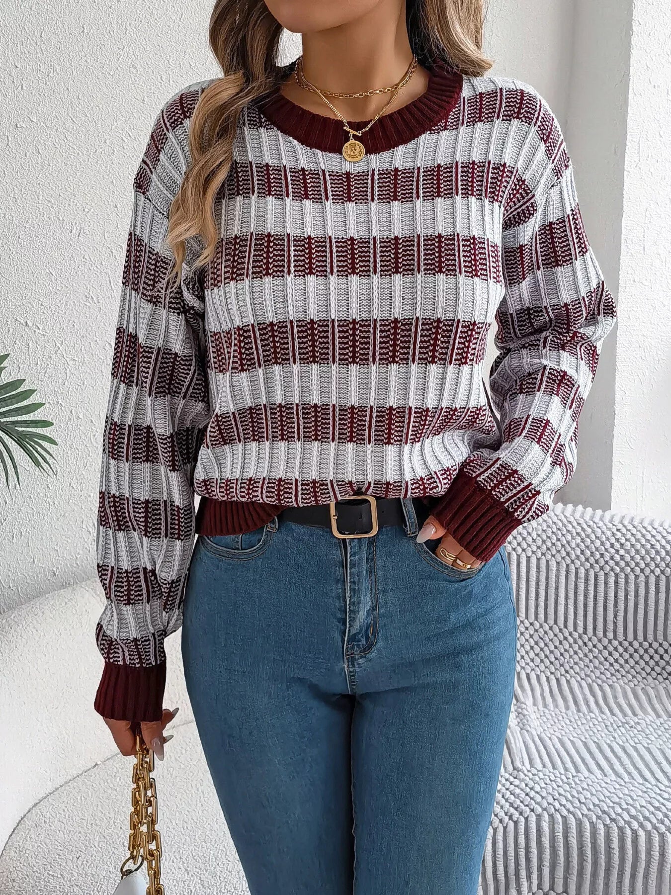 Nicolette - Chic striped round neck long sleeve sweater