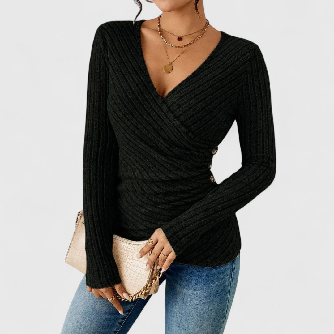 Narice - Elegant wrap v-neck knitted sweater