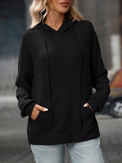 Thalina - Casual textured hoodie jacket with adjustable drawstring