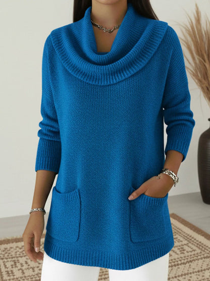 Violeta - Elegant cowl neck long sleeve sweater with pockets
