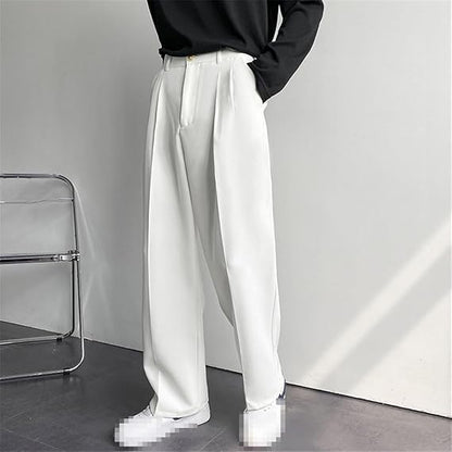 Men's Wide Leg Trousers | White, Pleated Front