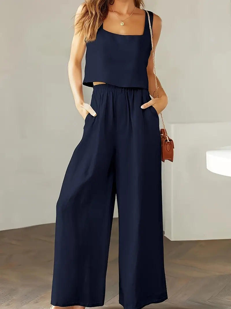 Xandrine - Casual sleeveless top and wide-leg trousers set