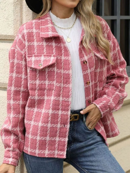 Jamela - Stylish plaid button-up long sleeve jacket