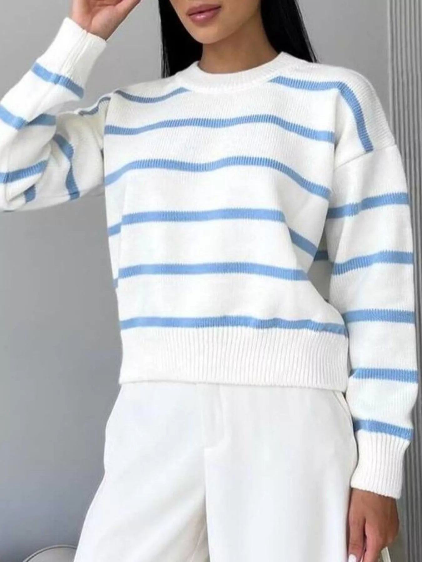 Dulce - Casual loose striped knit round neck sweater