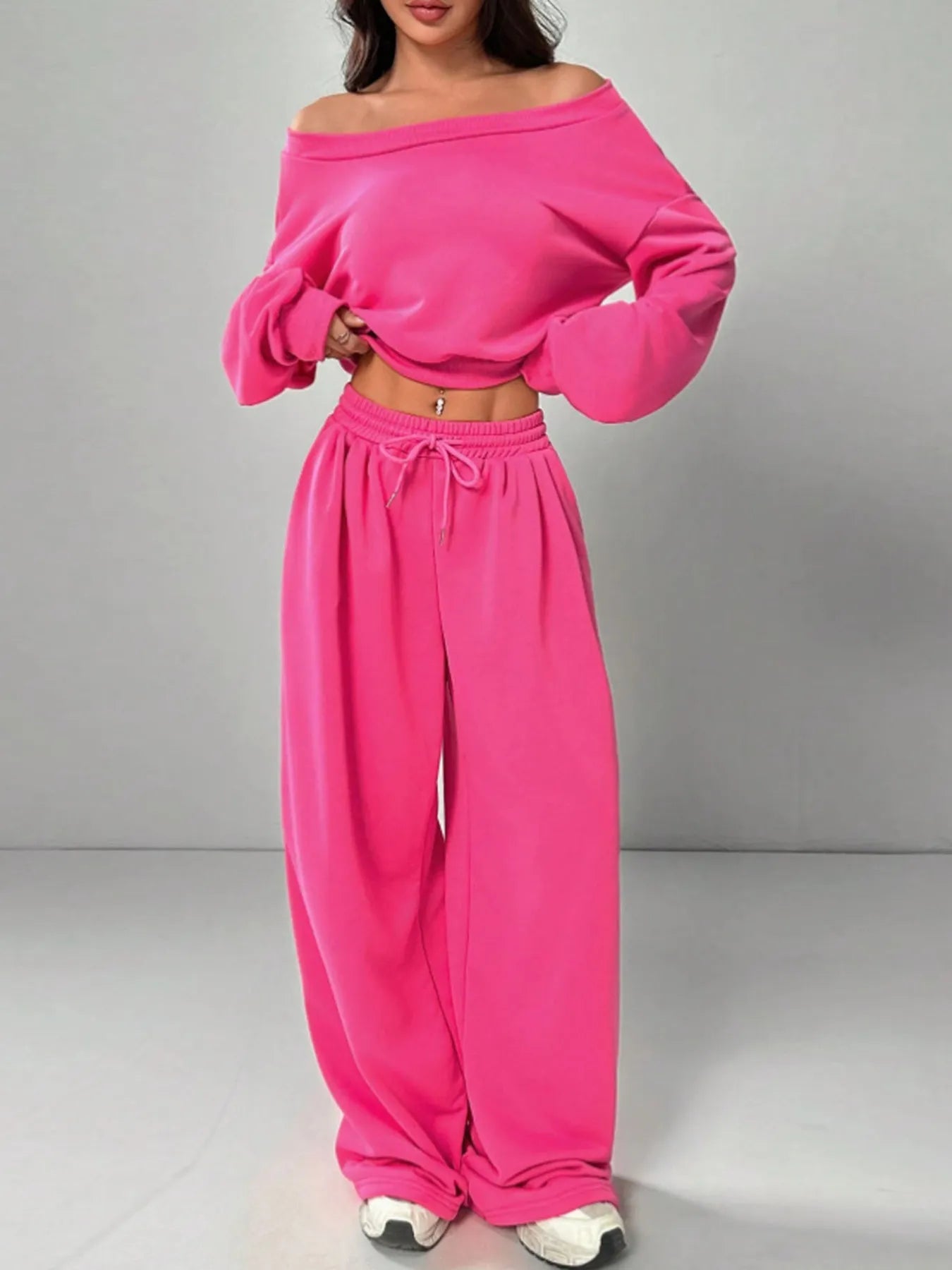 Dina - Casual Loose Long-Sleeve Crop Top and Pants Set