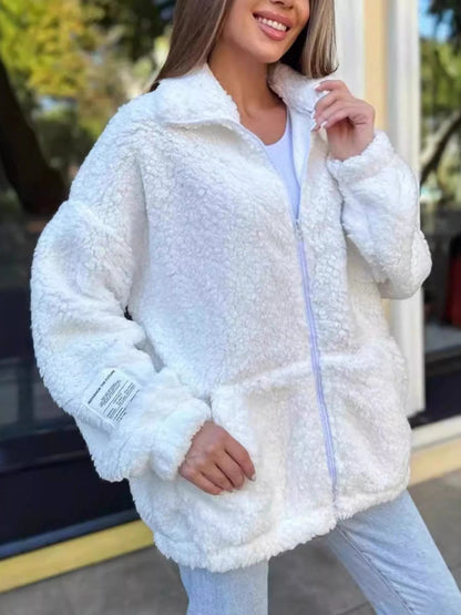 Claira - Oversized stylish sherpa fleece zip-up jacket