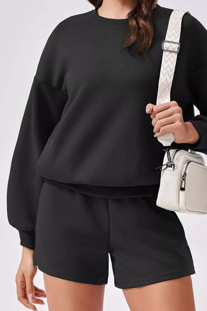 Aster - Casual round neck sweatshirt and shorts set