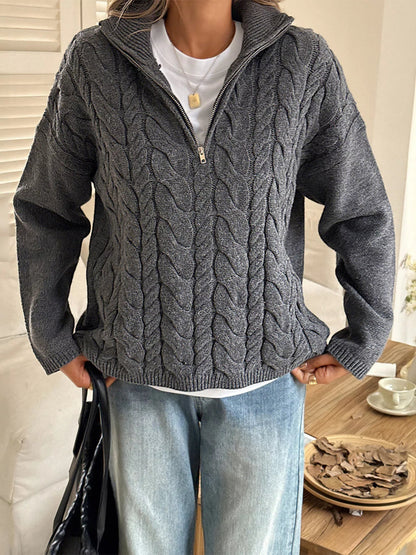 Faith - Elegant Warm Cable-Knit Half-Zip Jumper