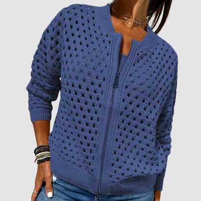 Yarona - Stylish knitted hollow-out zipper cardigan