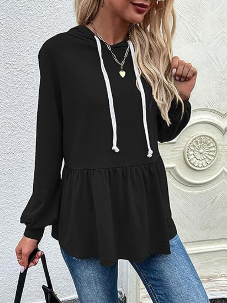 Nerida - Casual long-sleeve peplum hoodie jumper with ruffles