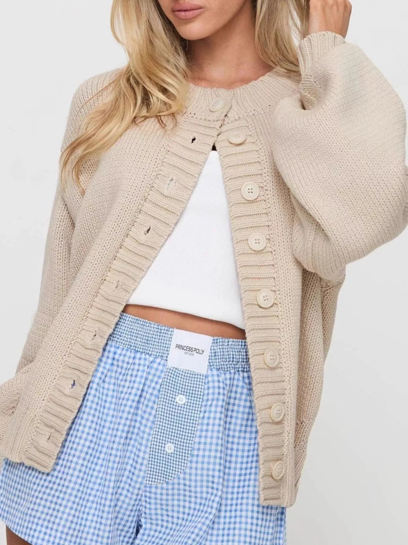 Izabella - Stylish warm button-down knit cardigan
